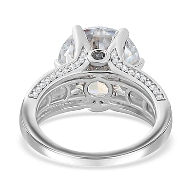 Moissanite and Ceylon Blue Sapphire Ring in Platinum Over Sterling Silver (Size 10.0) 6.50 ctw