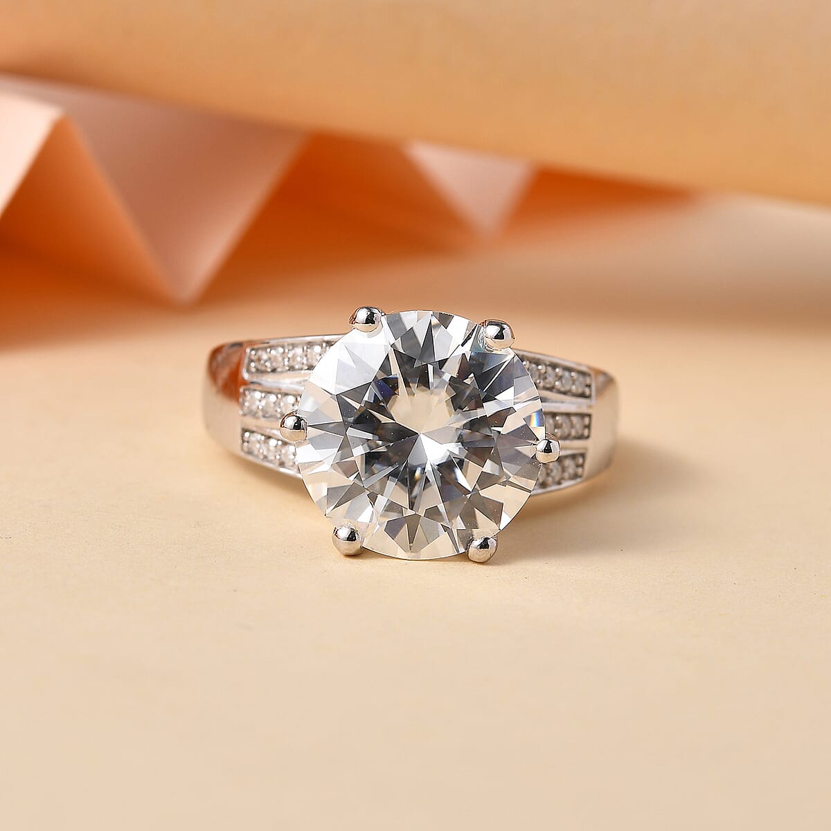 Moissanite and Kagem Zambian Emerald Ring in Platinum Over Sterling Silver (Size 6.0) 6.40 ctw image number 1