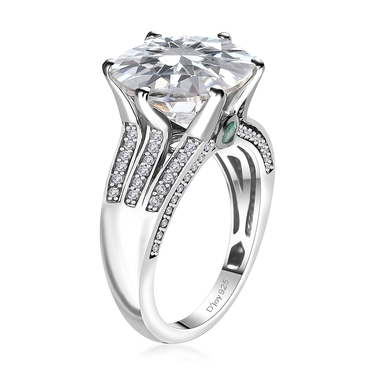 Moissanite and Kagem Zambian Emerald Ring in Platinum Over Sterling Silver (Size 6.0) 6.40 ctw image number 3