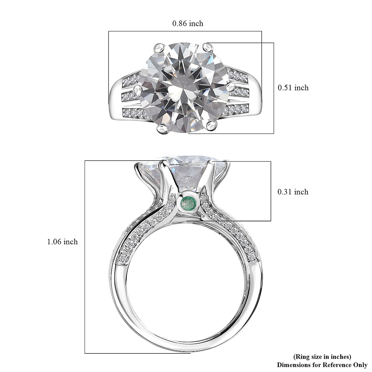 Moissanite and Kagem Zambian Emerald Ring in Platinum Over Sterling Silver (Size 6.0) 6.40 ctw image number 5