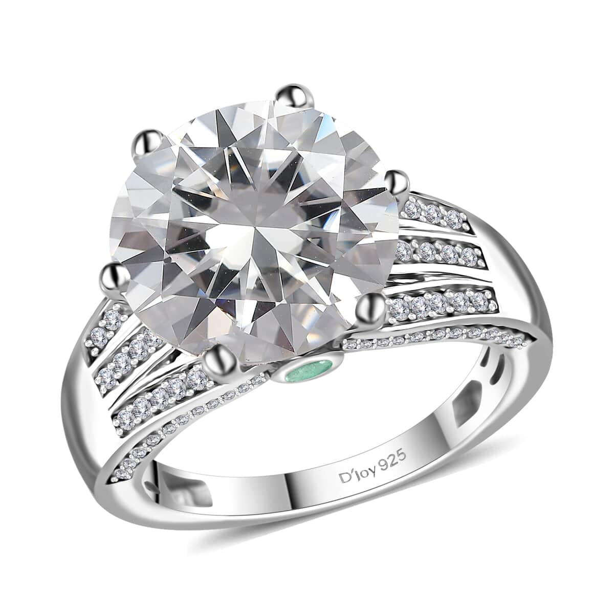 Moissanite and Kagem Zambian Emerald Ring in Platinum Over Sterling Silver (Size 7.0) 6.40 ctw image number 0