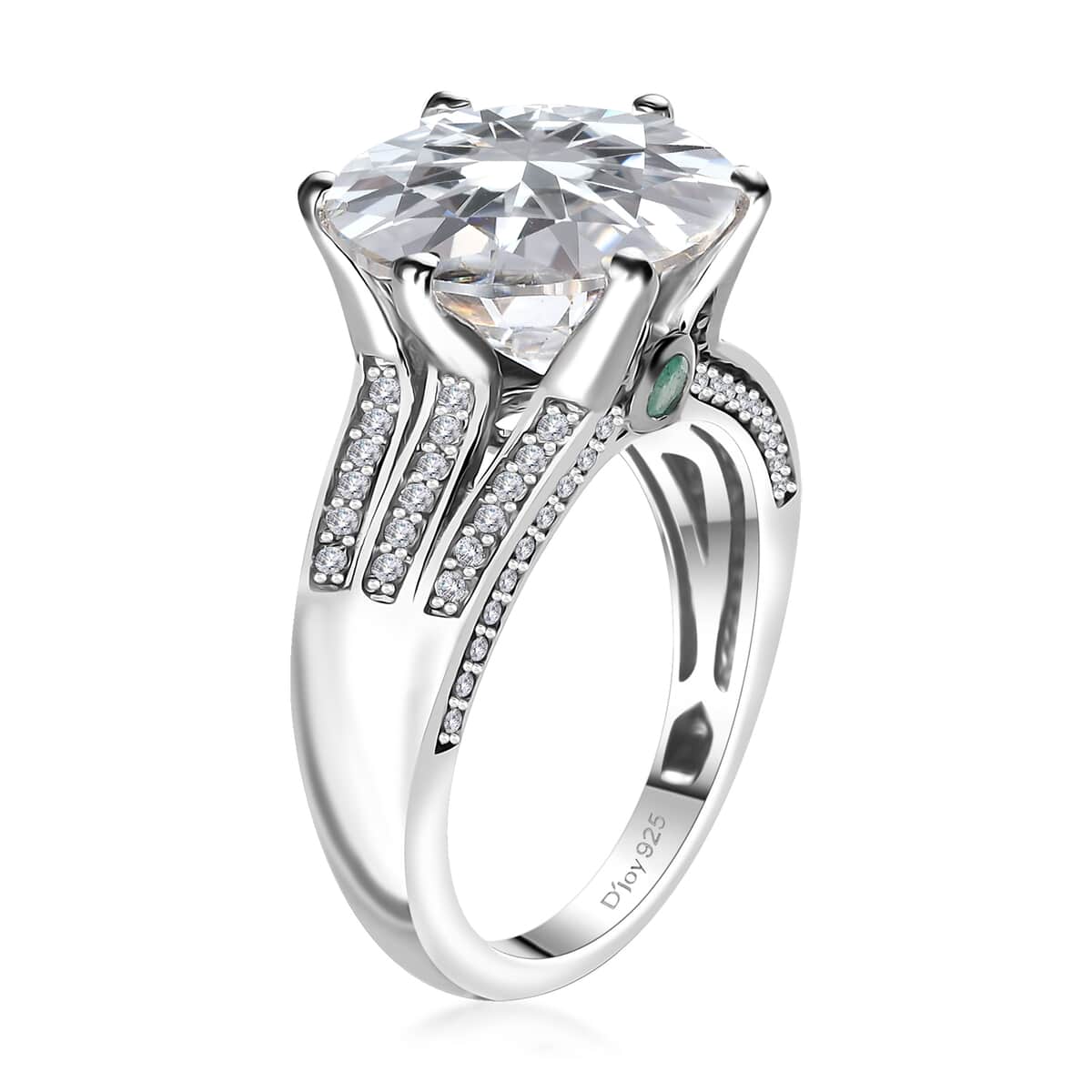 Moissanite and Kagem Zambian Emerald Ring in Platinum Over Sterling Silver (Size 7.0) 6.40 ctw image number 3