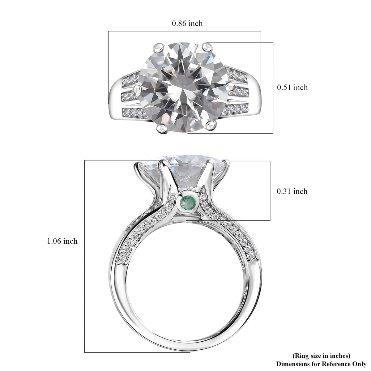 Moissanite and Kagem Zambian Emerald Ring in Platinum Over Sterling Silver (Size 7.0) 6.40 ctw image number 5