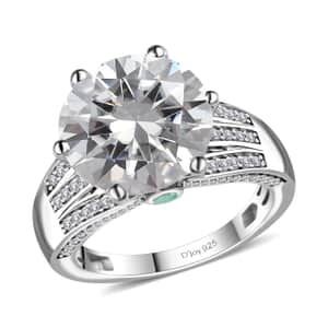 Moissanite and Kagem Zambian Emerald Ring in Platinum Over Sterling Silver (Size 9.0) 6.40 ctw