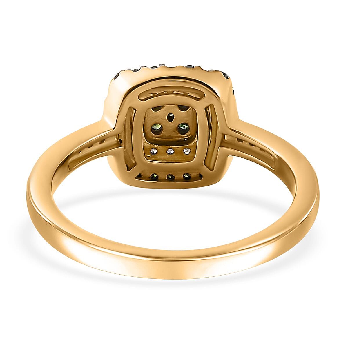 Green and White Diamond Cushion Shape Ring in Vermeil Yellow Gold Over Sterling Silver (Size 8.0) 0.50 ctw image number 4