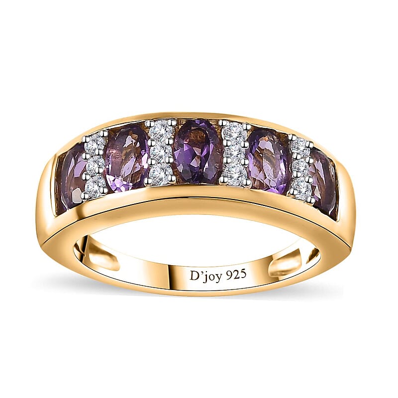 Uruguayan Amethyst and Moissanite Band Ring in Vermeil Yellow Gold Over Sterling Silver (Size 10.0) 1.30 ctw