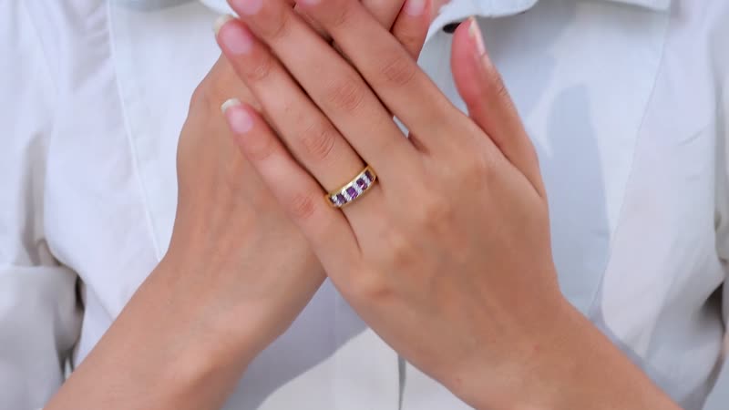 Uruguayan Amethyst, Moissanite Ring in 14K YG Over Vermeil Sterling Silver (Size 9.0) 1.30 ctw