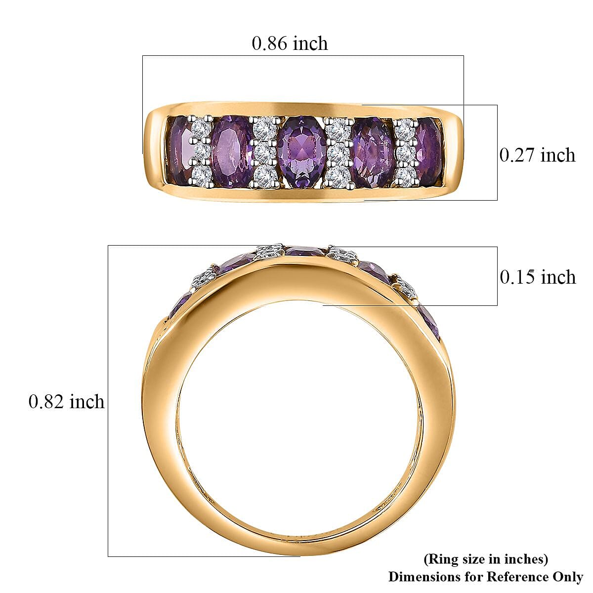 Uruguayan Amethyst and Moissanite Band Ring in Vermeil Yellow Gold Over Sterling Silver (Size 10.0) 1.30 ctw