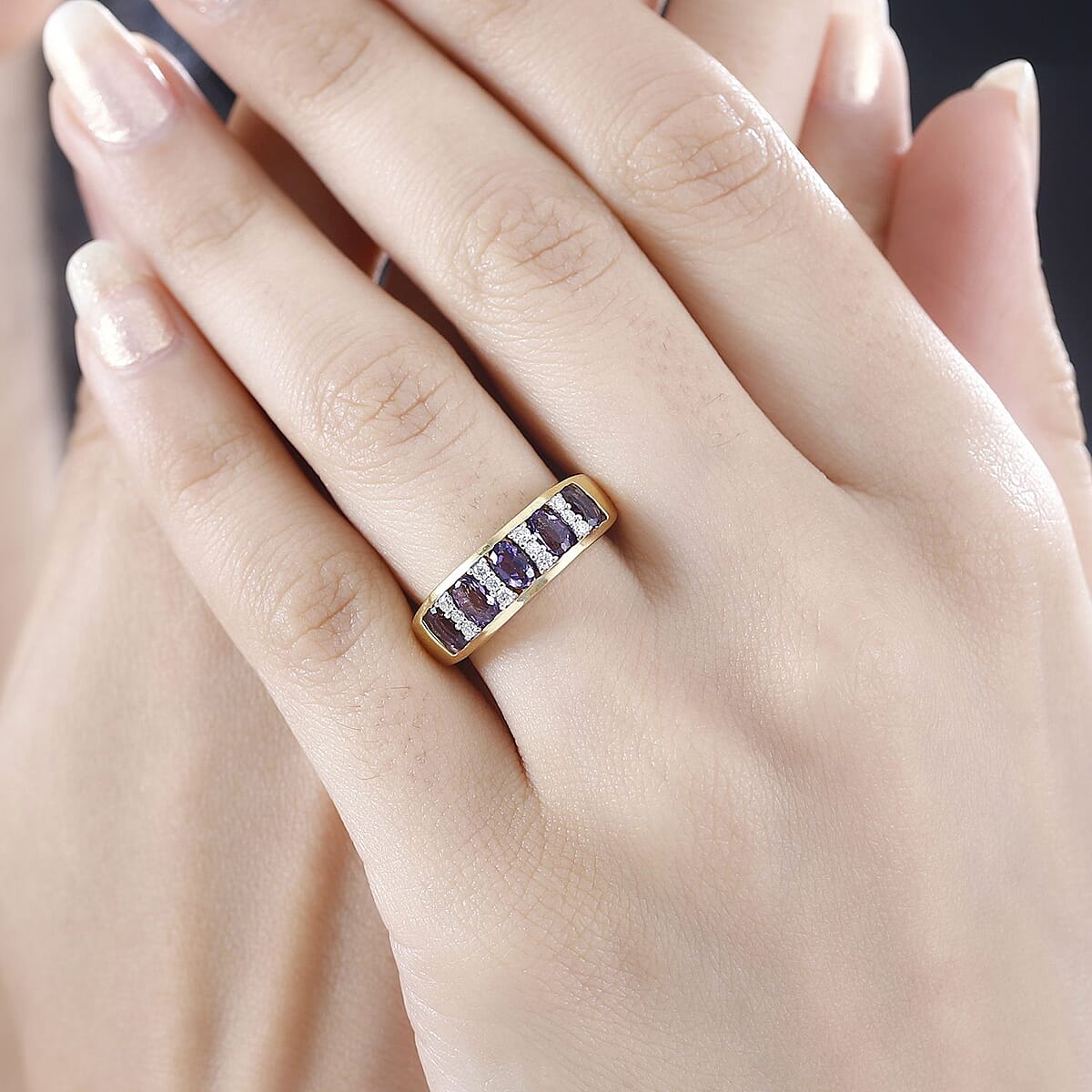 Uruguayan Amethyst and Moissanite Band Ring in Vermeil Yellow Gold Over Sterling Silver (Size 7.0) 1.30 ctw image number 2