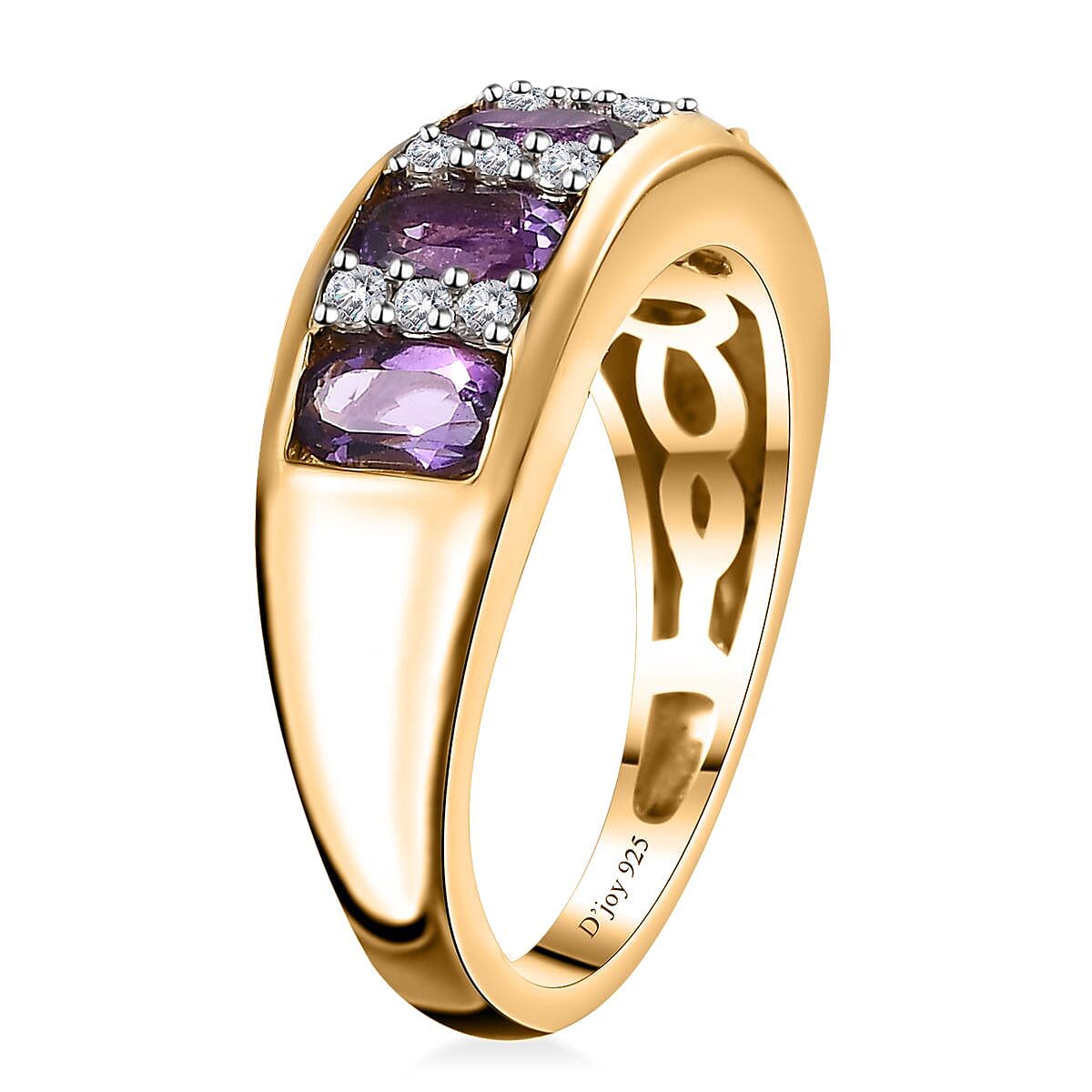 Uruguayan Amethyst and Moissanite Band Ring in Vermeil Yellow Gold Over Sterling Silver (Size 7.0) 1.30 ctw image number 3