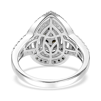 Green and White Diamond Ring in Rhodium Over Sterling Silver (Size 10.0) 1.00 ctw