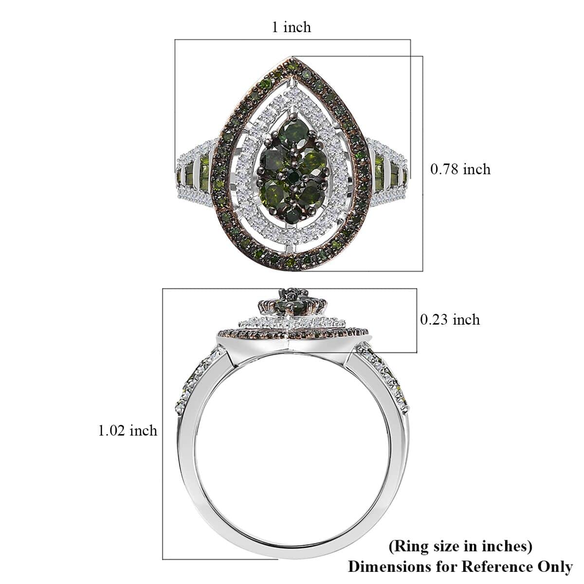 Green and White Diamond Ring in Rhodium Over Sterling Silver 1.00 ctw (Del. in 8-10 Days) image number 5