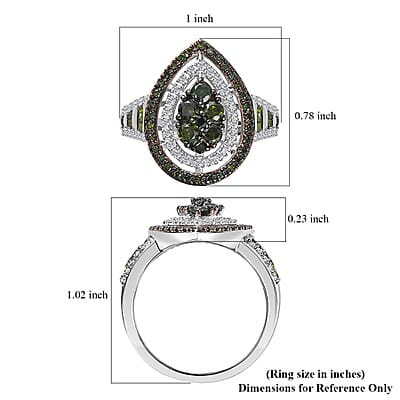 Green and White Diamond Ring in Rhodium Over Sterling Silver (Size 10.0) 1.00 ctw