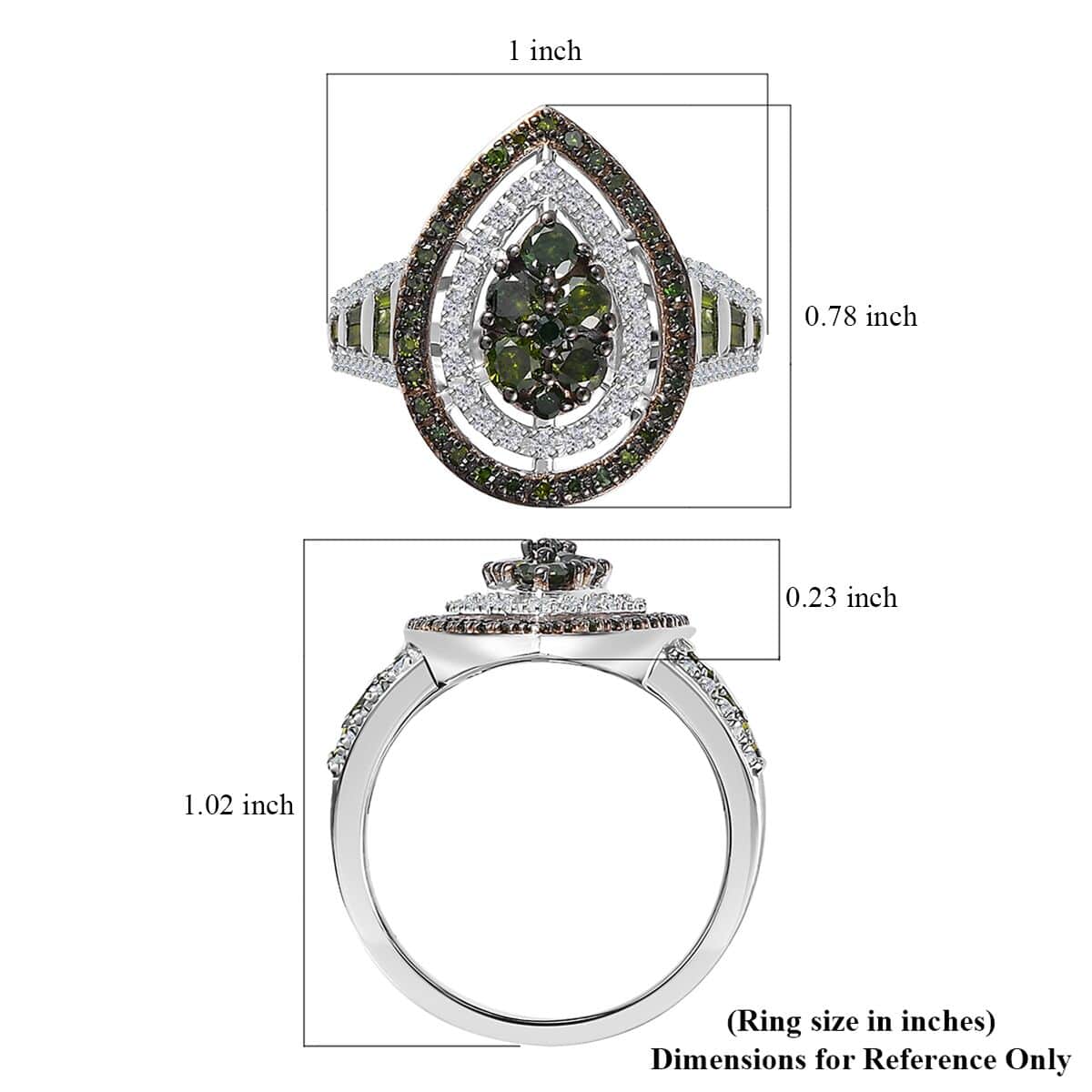 Green and White Diamond Ring in Rhodium Over Sterling Silver (Size 6.0) 1.00 ctw image number 5