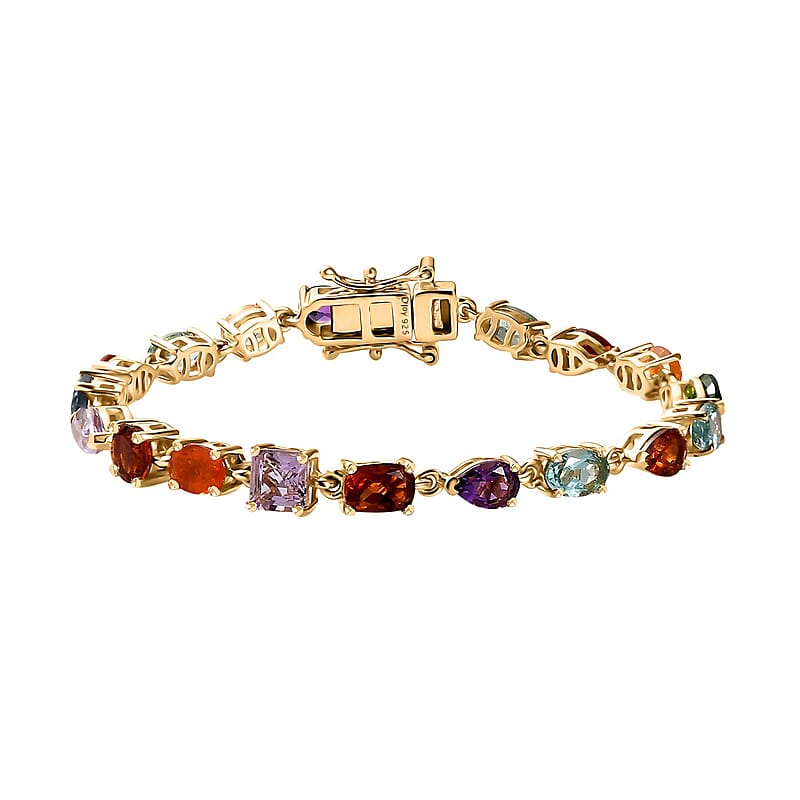 D'Joy Multi Gemstone 8.20 ctw Link Bracelet in 14K Vermeil Yellow Gold Over Sterling Silver (6.50 In)