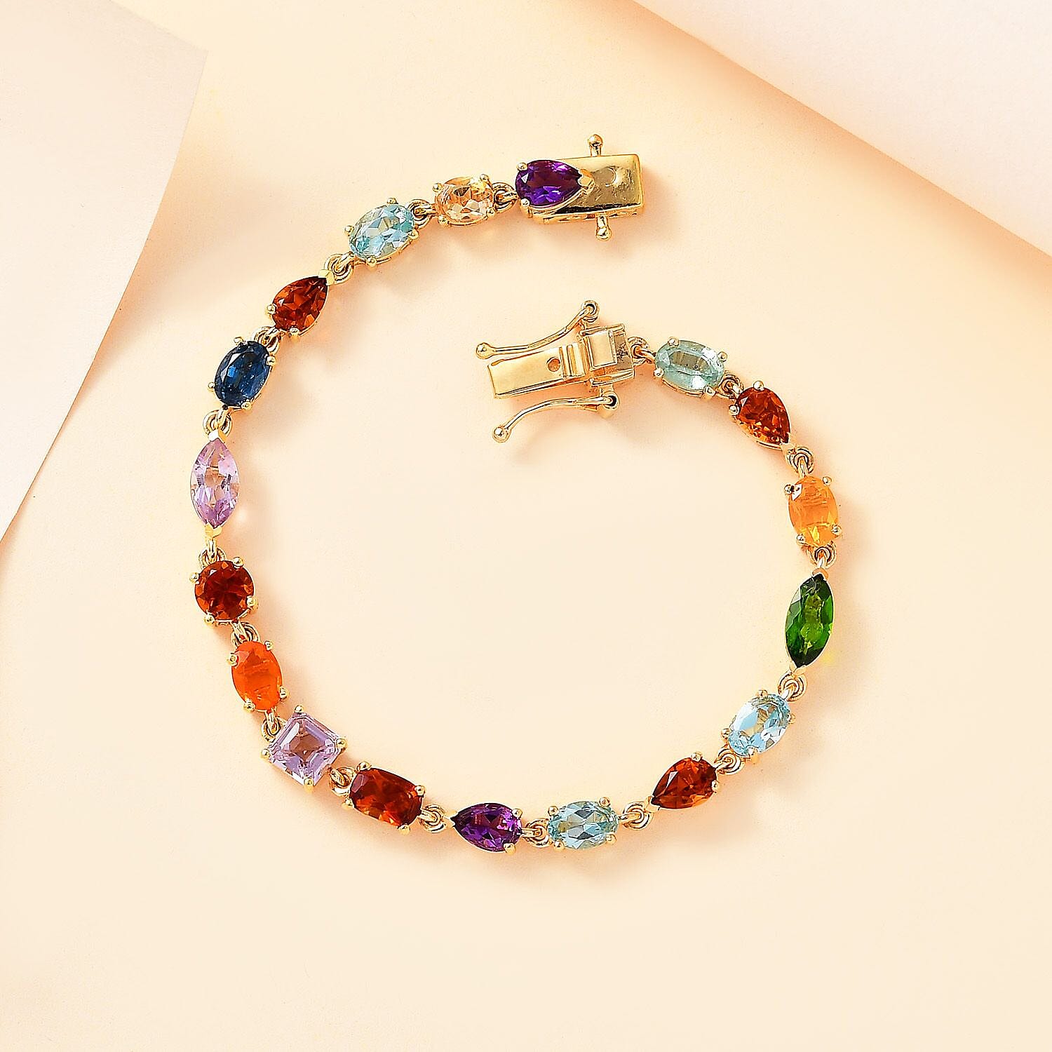 D'Joy Multi Gemstone 8.20 ctw Link Bracelet in 14K Vermeil Yellow Gold Over Sterling Silver (6.50 In)