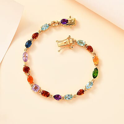D'Joy Multi Gemstone 8.20 ctw Link Bracelet in 14K Vermeil Yellow Gold Over Sterling Silver (6.50 In)