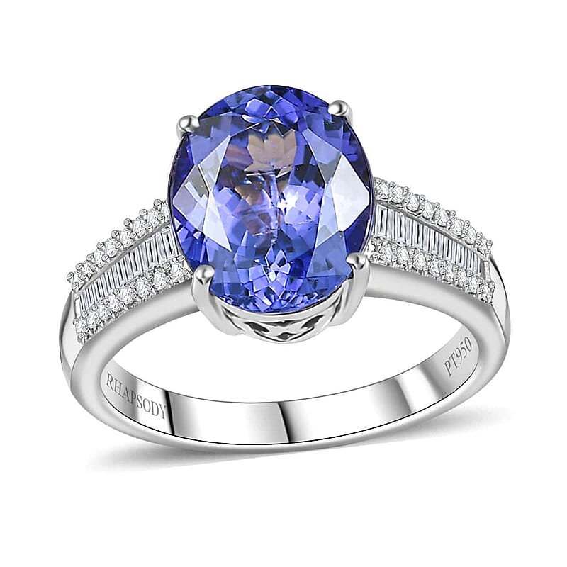 Rhapsody AAAA Tanzanite and E-F VS Diamond 4.25 ctw Ring in 950 Platinum (Size 6.0) 6.50 Grams 