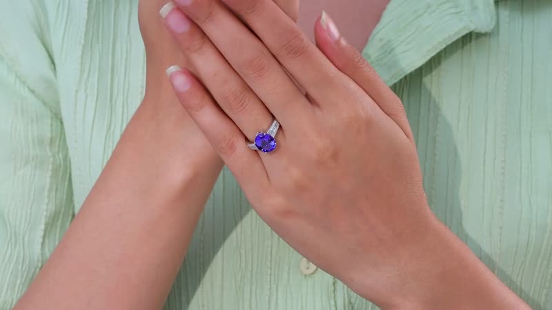 Rhapsody 950 Platinum AAAA Tanzanite, Diamond (E-F, VS) (0.30 cts) Ring (Size 9.0) 4.35 ctw