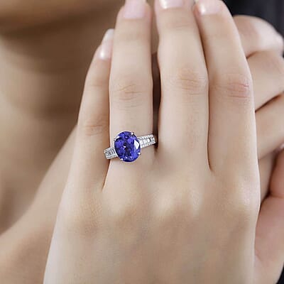 Rhapsody AAAA Tanzanite and E-F VS Diamond 4.25 ctw Ring in 950 Platinum (Size 6.0) 6.50 Grams 
