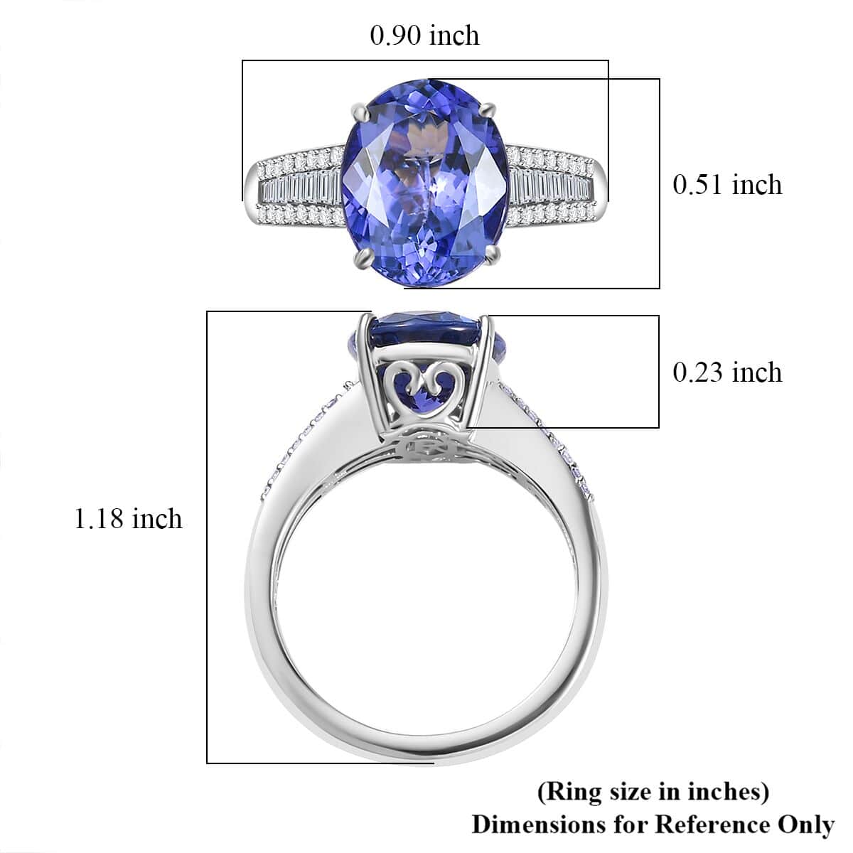 Rhapsody 950 Platinum AAAA Tanzanite, Diamond (E-F, VS) (0.30 cts) Ring (Size 9.0) 4.35 ctw image number 5