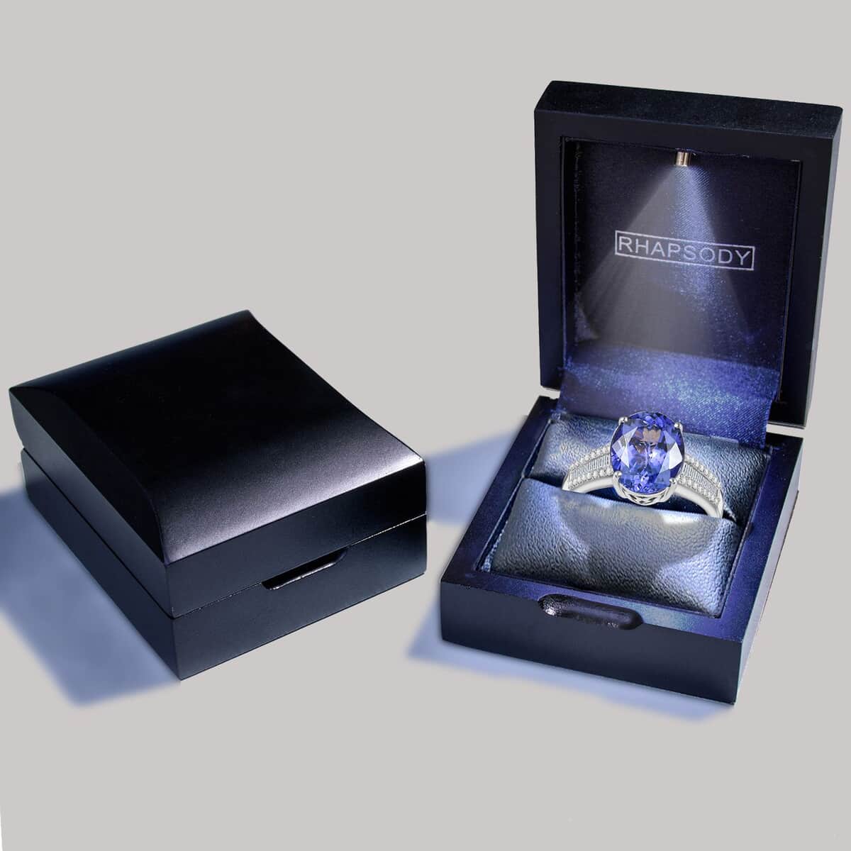 Rhapsody 950 Platinum AAAA Tanzanite, Diamond (E-F, VS) (0.30 cts) Ring (Size 9.0) 4.35 ctw image number 6