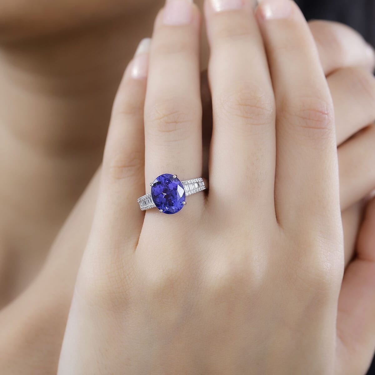 Rhapsody AAAA Tanzanite and E-F VS Diamond 4.25 ctw Ring in 950 Platinum (Size 8.0) 6.50 Grams  image number 2