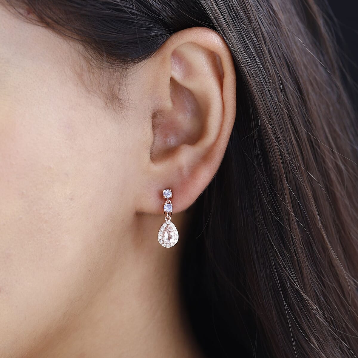 Premium Pink Morganite and Multi Gemstone Dangle Earrings in Vermeil Rose Gold Over Sterling Silver 1.50 ctw image number 2