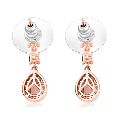 Premium Pink Morganite and Multi Gemstone Dangle Earrings in Vermeil Rose Gold Over Sterling Silver 1.50 ctw