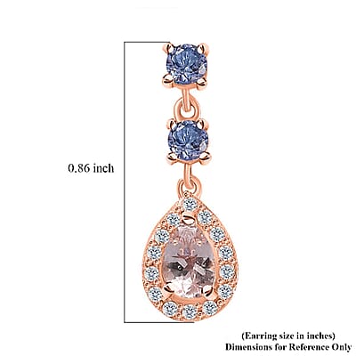 Premium Pink Morganite and Multi Gemstone Dangle Earrings in Vermeil Rose Gold Over Sterling Silver 1.50 ctw