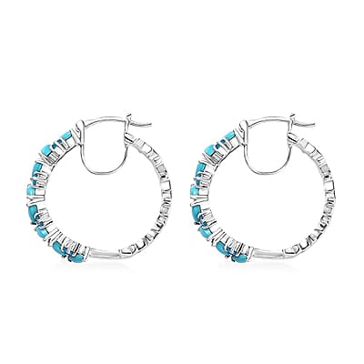 Premium Sleeping Beauty Turquoise and Malgache Neon Apatite Star Fish Motif Hoop Earrings in Rhodium Over Sterling Silver 2.90 ctw