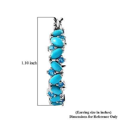 Premium Sleeping Beauty Turquoise and Malgache Neon Apatite Star Fish Motif Hoop Earrings in Rhodium Over Sterling Silver 2.90 ctw