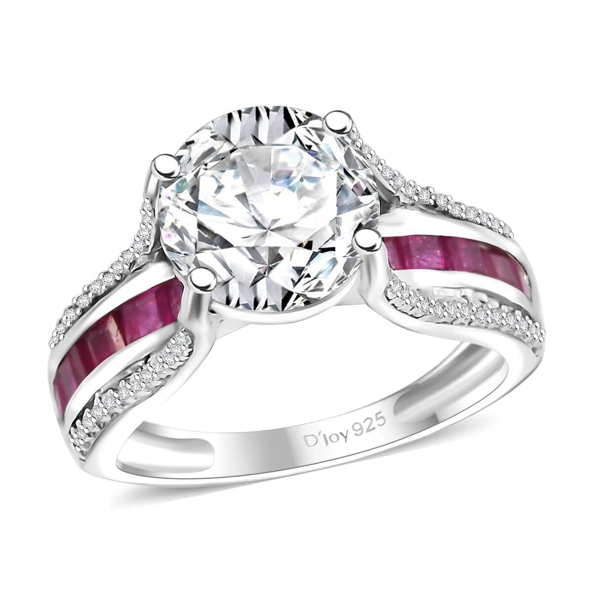 Moissanite and Niassa Ruby (FF) 3.80 ctw Bridge Ring in Platinum Over Sterling Silver (Size 10.0) image number 0