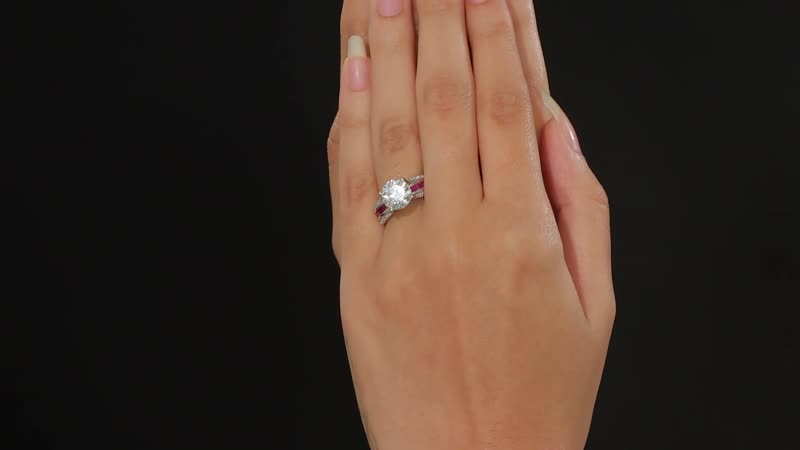TLV Moissanite (Rnd 9mm), Niassa Ruby (FF) Ring in Platinum Over Sterling Silver (Size 10.0) 3.80 ctw