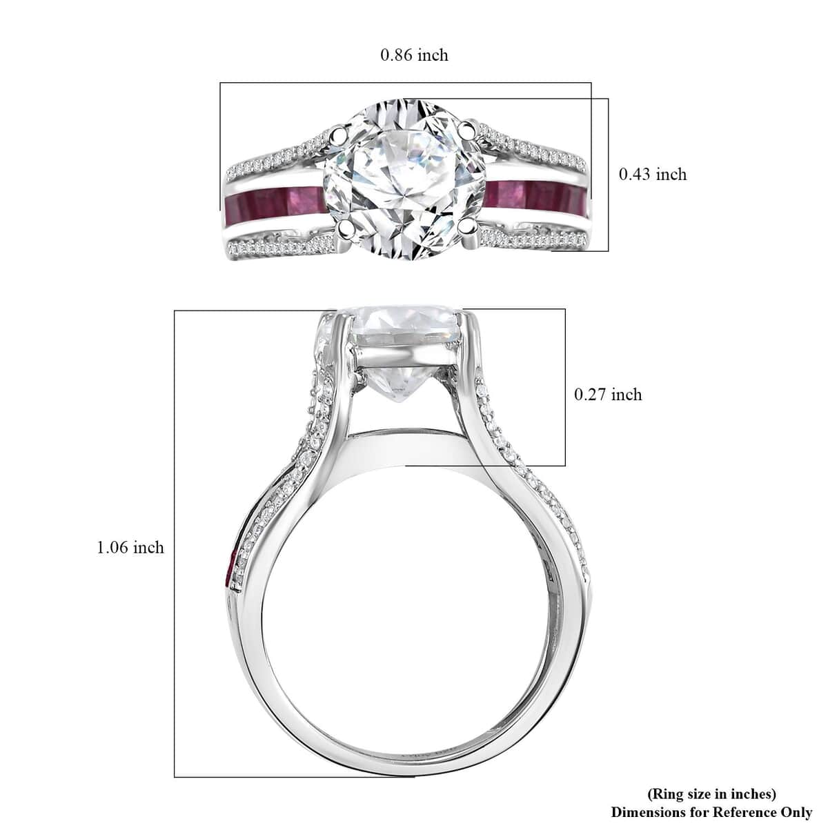 Moissanite and Niassa Ruby (FF) 3.80 ctw Bridge Ring in Platinum Over Sterling Silver (Size 10.0) image number 5