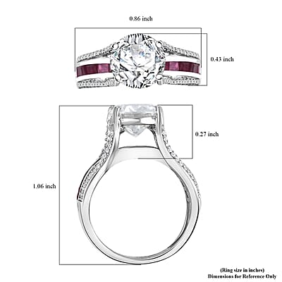 Moissanite and Niassa Ruby (FF) 3.80 ctw Bridge Ring in Platinum Over Sterling Silver (Size 10.0)
