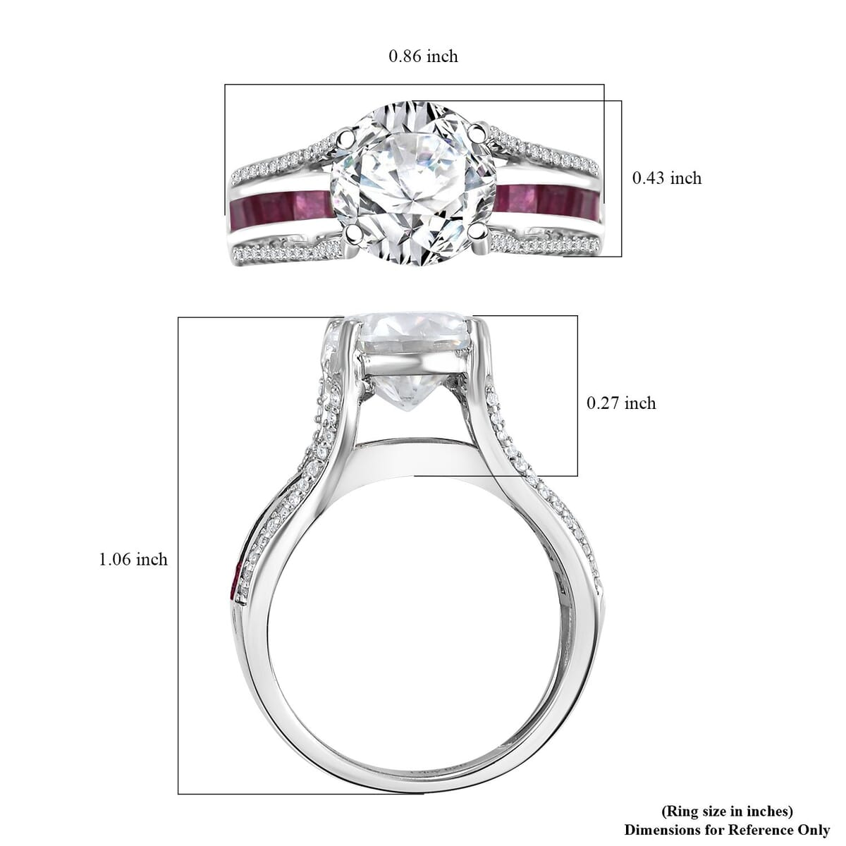 Moissanite and Niassa Ruby (FF) 3.80 ctw Bridge Ring in Platinum Over Sterling Silver (Size 6.0) image number 5