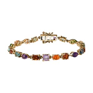 Multi Gemstone 9.85 ctw Link Bracelet in 14K Vermeil Yellow Gold Over Sterling Silver (7.25 In)