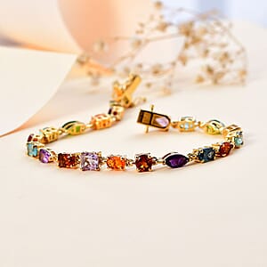 D'Joy Multi Gemstone 9.85 ctw Link Bracelet in 14K Vermeil Yellow Gold Over Sterling Silver (7.25 In)