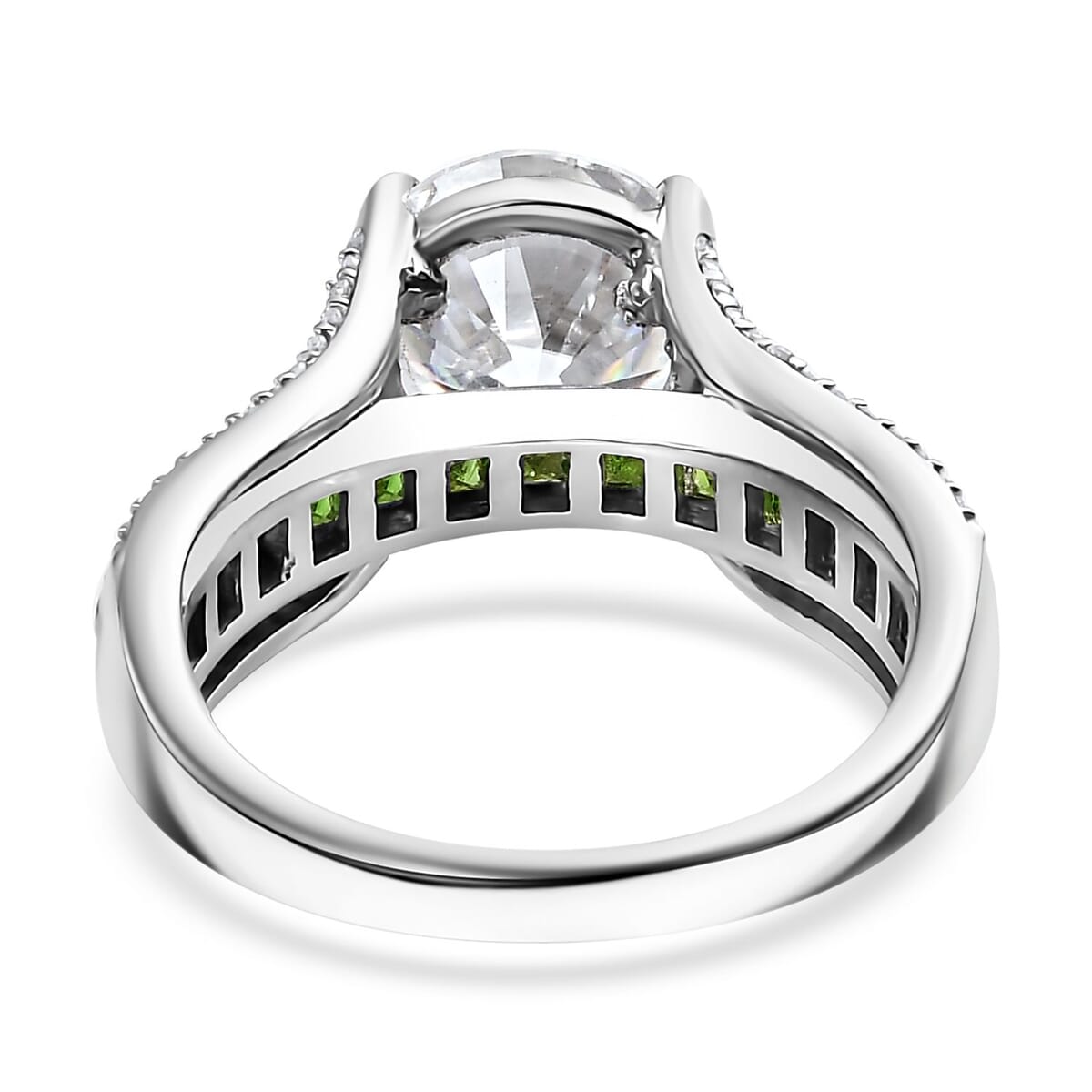 Moissanite and Chrome Diopside 3.35 ctw Bridge Ring in Platinum Over Sterling Silver (Size 5.0) image number 4
