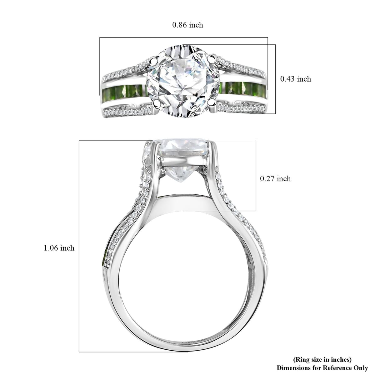 Moissanite and Chrome Diopside 3.35 ctw Bridge Ring in Platinum Over Sterling Silver (Size 5.0) image number 5