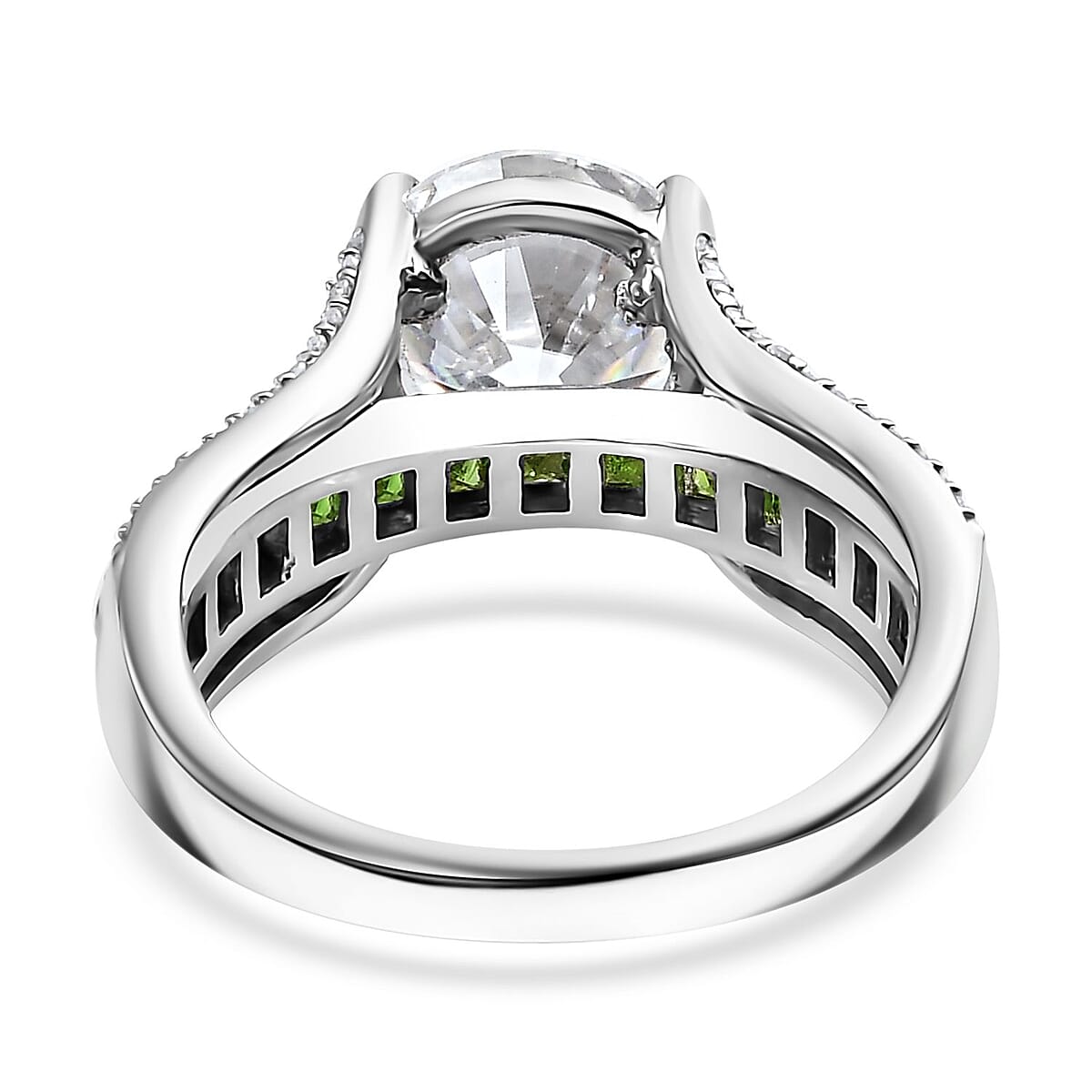 Moissanite and Chrome Diopside 3.35 ctw Bridge Ring in Platinum Over Sterling Silver (Size 6.0) image number 4