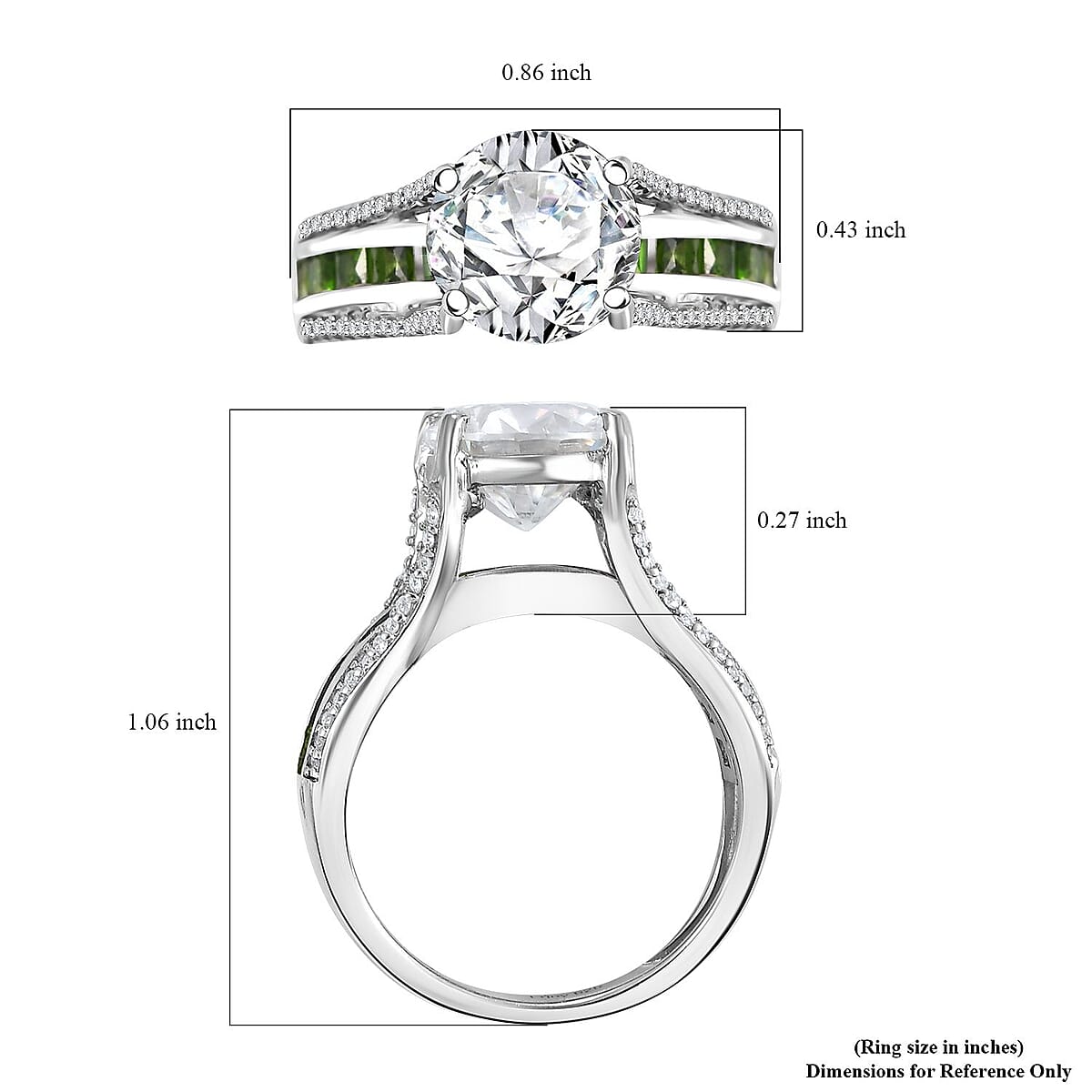 Moissanite and Chrome Diopside 3.35 ctw Bridge Ring in Platinum Over Sterling Silver (Size 9.0) image number 5