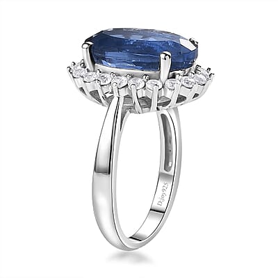 Color Change Fluorite (IR) and White Zircon Sunburst Ring in Rhodium Over Sterling Silver (Size 10.0) 8.40 ctw