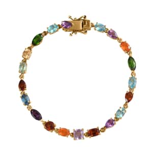 Multi Gemstone 10.25 ctw Link Bracelet in 14K Vermeil Yellow Gold Over Sterling Silver (8.00 In)