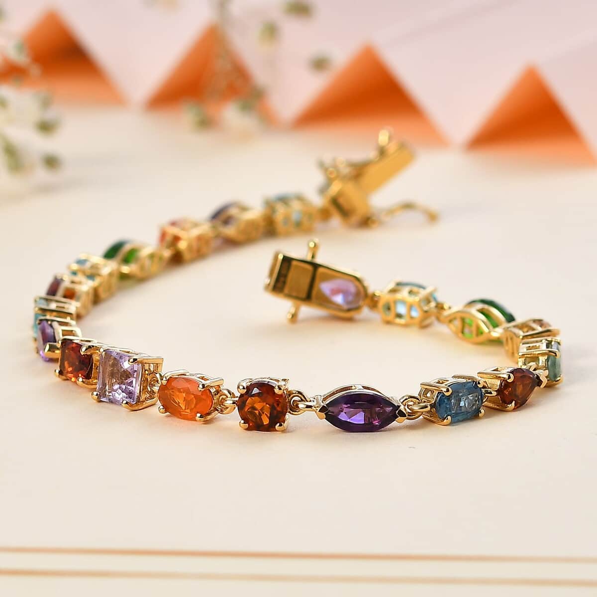 Multi Gemstone 8.20 ctw Bracelet in 14K Vermeil Yellow Gold Over Sterling Silver (6.50 In) image number 1