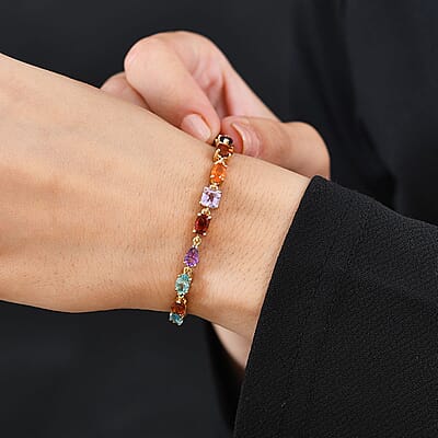 D'Joy Multi Gemstone 10.25 ctw Link Bracelet in 14K Vermeil Yellow Gold Over Sterling Silver (8.00 In)