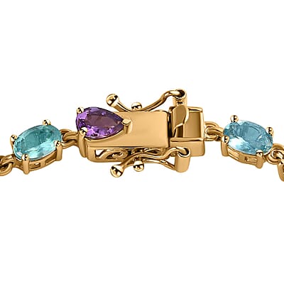 D'Joy Multi Gemstone 10.25 ctw Link Bracelet in 14K Vermeil Yellow Gold Over Sterling Silver (8.00 In)