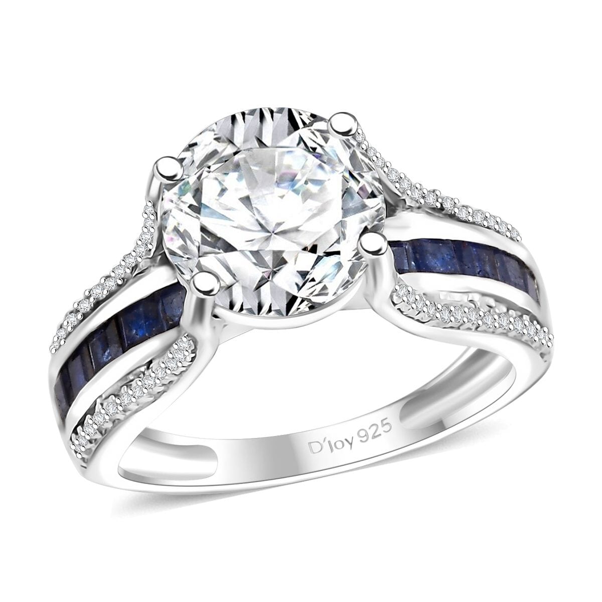 D'Joy Moissanite and Masoala Sapphire (D) 3.90 ctw Bridge Ring in Platinum Over Sterling Silver (Size 6.0) image number 0