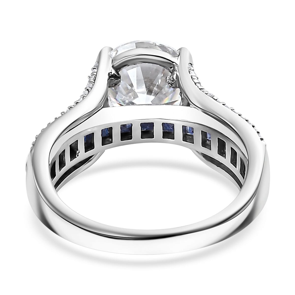D'Joy Moissanite and Masoala Sapphire (D) 3.90 ctw Bridge Ring in Platinum Over Sterling Silver (Size 6.0) image number 4